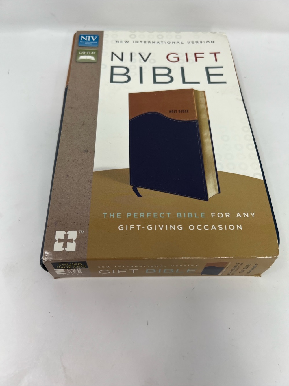 NIV - Gift Bible - Navy Blue And Tan Cover New With Cover Ribbon Marker